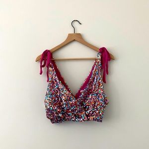 Free People Multicolored Sequin Top